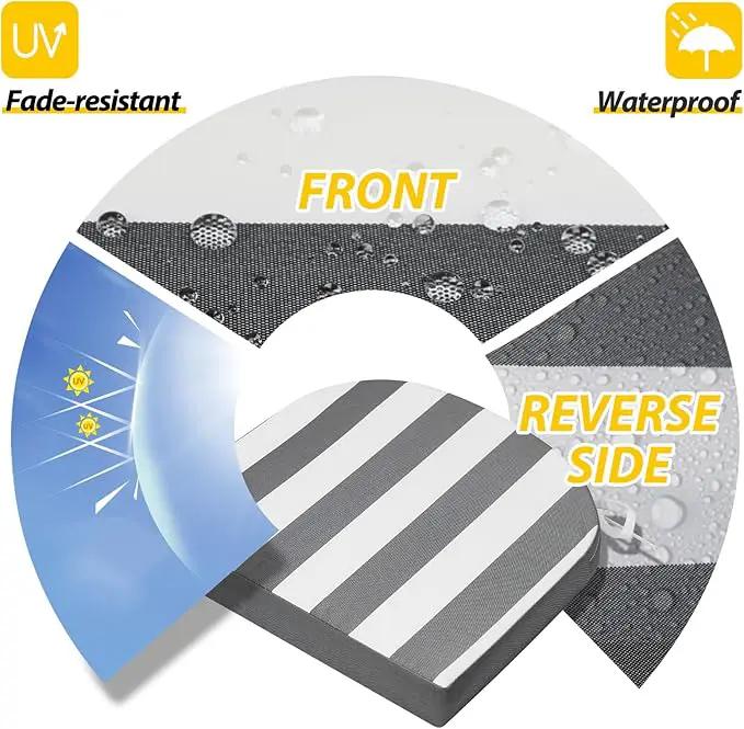 AAAAAcessories Outdoor Seat Cushions for Chairs, Waterproof, Fade-Resistant Patio Furniture Replacement Cushions, 17" x 16" x 2", Set of 4, Gray Cabana Stripe by GreenHaven Gardens