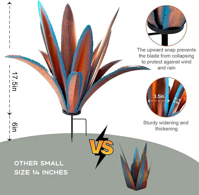 Enlarge thickened Wind Resistant Metal Agave Garden Art Metal Plant Country Garden Sculpture Statue Outdoor decoration Agave Metal Plant Courtyard Garden Lawn Ornament Gift (1, 12 Leaves blue) by GreenHaven Gardens