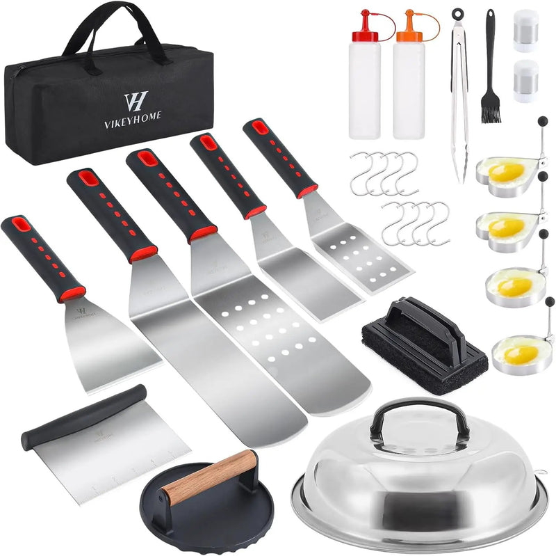 Griddle Accessories Kit, 28 Pcs Flat Top Grill Accessories Set for Blackstone, Professional Grill BBQ Spatula Set with Basting Cover, Spatula, Scraper, Bottle, Tongs, Egg Ring by GreenHaven Gardens