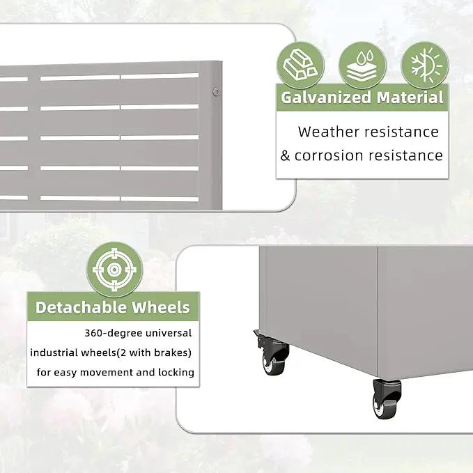 Casaphoria Metal Raised Garden Bed with Trellis and Wheels, 47"x47"x16" Planter Box for Climbing Plants, Vegetables & Vines, Features Drainage Holes and Privacy Screen (Grey-Louvered) by GreenHaven Gardens
