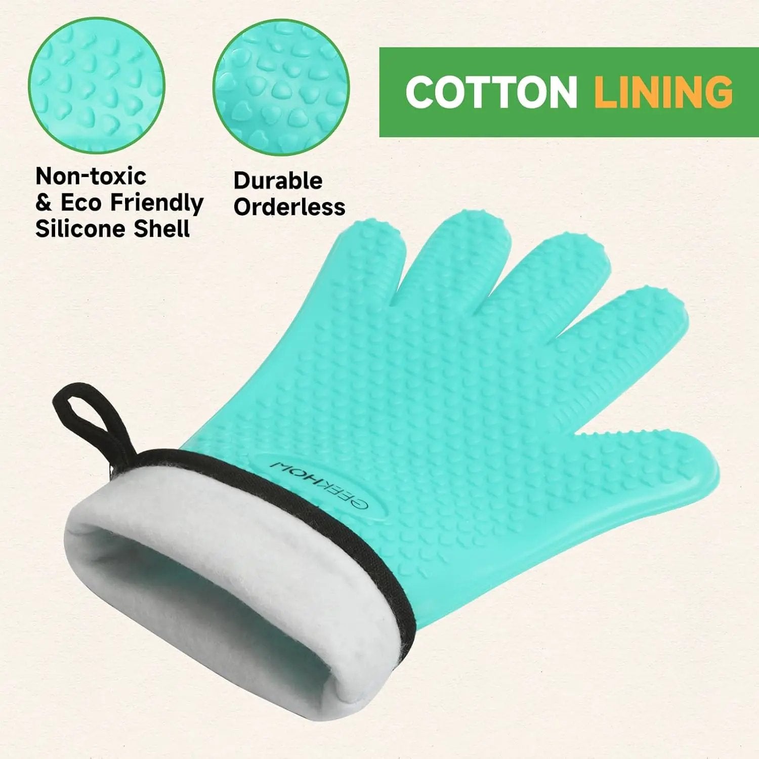 GEEKHOM BBQ Gloves Heat Resistant Oven Mitts - Silicone Grilling Gloves with 13.7" Arm Protection - Waterproof Pot Holder Non-Slip for Men & Women, Kitchen Outdoor Cooking, Baking, Camping, Turquoise by GreenHaven Gardens
