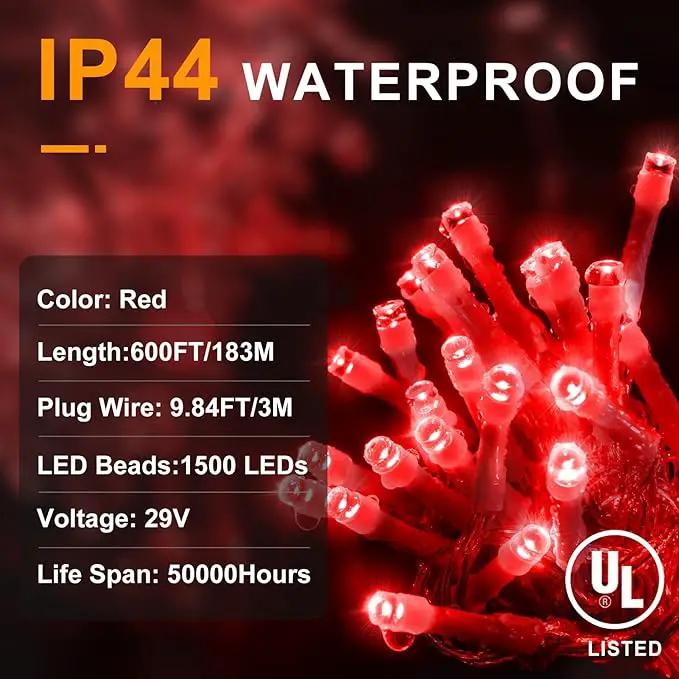 KNONEW 600ft 1500 LED String Lights Outdoor Christmas Lights 8 Modes & Timer Fairy Light Plug in Waterproof LED String Lights for Xmas Yard Tree Wedding Party Holiday Decorations (Red) by GreenHaven Gardens