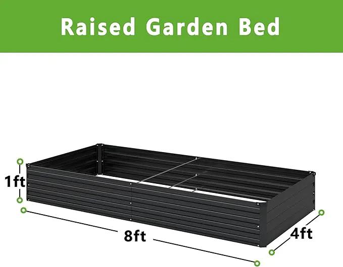 MGNO 2pcs 8x4x1FT Galvanized Raised Garden Bed-Outdoor Planter Box for Vegetables-Metal Garden Bed,Rectangle Planting Box for Herb,Flower,Black by GreenHaven Gardens