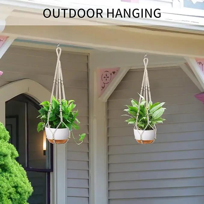 35 Inch Macrame Plant Hanger - Fits 4-13 Inch Pots, Supports Up to 22lbs, Sturdy Hanging Planter Holder for Indoor Outdoor, Boho Home Decor, 2 Pack, Ivory (POTS NOT Included) by GreenHaven Gardens