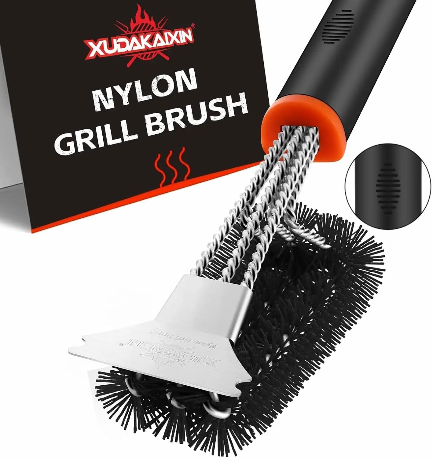 Grill Brush and Scraper, Safe Nylon Bristles Barbecue Triple Scrubbers Cleaning Brush for Cast Iron Grates/Porcelain/Weber Gas/Charcoal Grill，Extra Strong BBQ Cleaner Accessories (Black) by GreenHaven Gardens