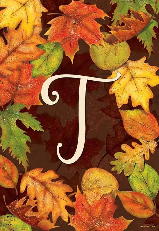 Briarwood Lane Fall Leaves Monogram Letter T Garden Flag by GreenHaven Gardens