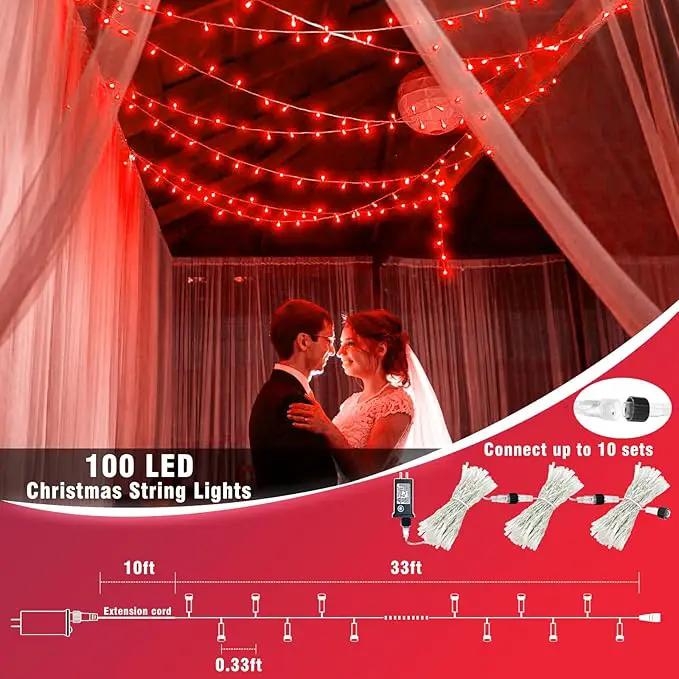 Vivideal 33ft Red Christmas String Lights Outdoor, 100 LED 8 Modes Clear Wire, Connectable Waterproof Plug-in Pink Christmas Tree Decor for Bedroom Indoor Outdoor by GreenHaven Gardens
