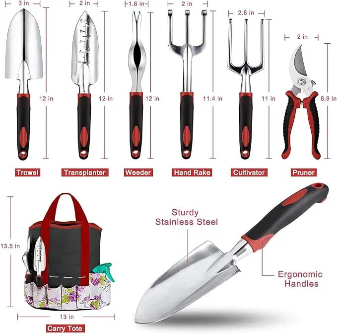 Garden Tools Set 83 Piece Succulent Tools Set Included, Heavy Duty Aluminum Gardening Tools for Gardening, Ergonomic Handle Tools, Storage Tote Bag, Gifts Tools for Men Women (Red) by GreenHaven Gardens