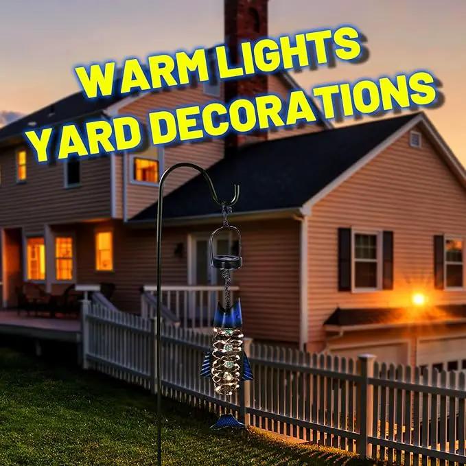 HONGLAND 2 Pack Solar Lantern Outdoor - Metal Fish Hanging Decoration - Waterproof Warm LED Lights Outside - Unique Gifts for Garden Man Women Holiday Days, Birthdays, Attractive Addition to Yard Art by GreenHaven Gardens