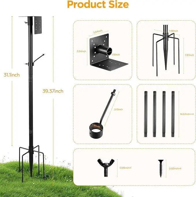 Bird House Pole Kit, Heavy-Duty Adjustable Pole for Outdoors with 5 Prongs Base,Metal Universal Support Pole for Bird Feeders,Solar Pannel,Black by GreenHaven Gardens