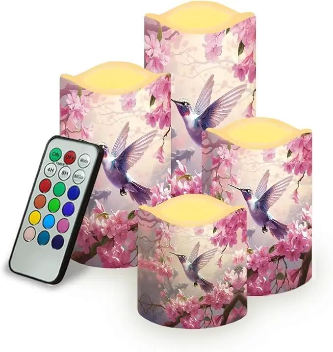Ystardream Hummingbird Operated Candles with Flickering Flame Flameless Taper Candles Flickering Peach Blossom Operated Electric Pillar Candle LED Candle for Indoor Outdoor Home Decor by GreenHaven Gardens