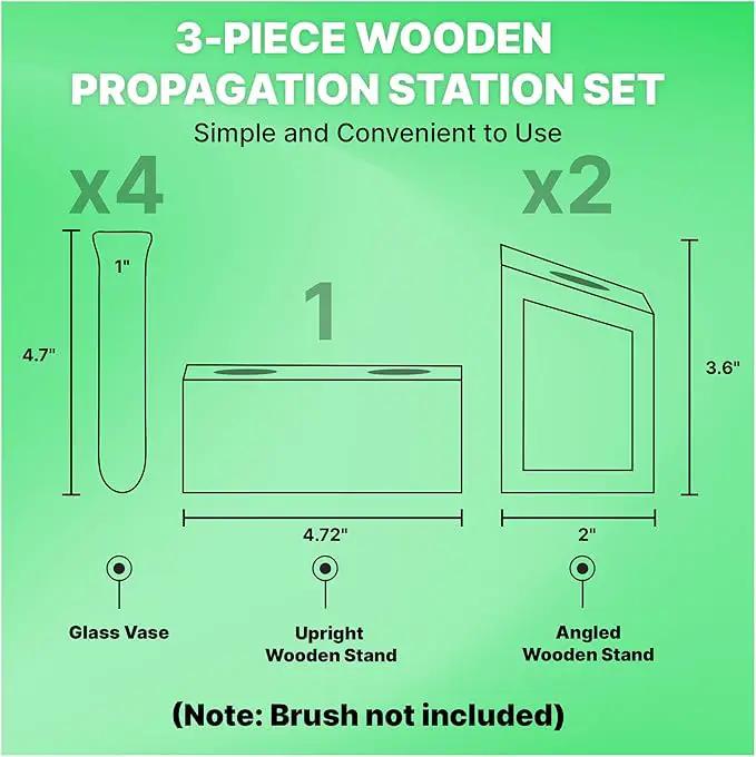 Plant Propagation Station - 3-Piece Wooden Stand with 4 Glass Test Tubes, Terrarium Vases for Plants, Hydroponic Propagation Planter for Home office Decor, Plant Lover Gift. by GreenHaven Gardens