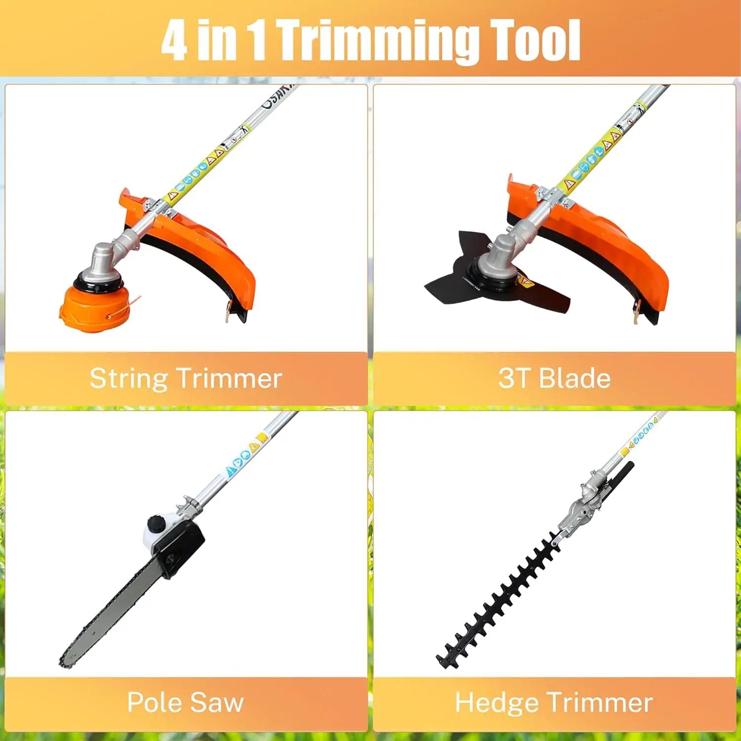 Gas Trimmer Weed Eater 52cc 2-Stroke,6 in 1 Multi-Functional Petrol Trimmer Hedge Trimmer Pole Saw Trimmer for Quick Weed Grass Cleaning Crop Seed Soil Protection Tools by GreenHaven Gardens