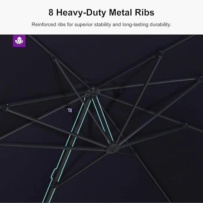 PURPLE LEAF 10' × 10' Patio Cantilever Umbrella with Base Outdoor Square Adjustable Offset Umbrellas with 360-degree Rotation and 8 Heavy Duty Metal Ribs for Garden Deck Pool Navy Blue by GreenHaven Gardens