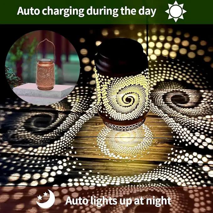 2 Pack Outdoor Hanging Solar Lanterns, LED Waterproof Lights Metal Decoration, Portable Lanterns for Garden Patio Yard Courtyard Backyard, Spiral Birthday Gifts for Women Men Halloween Christmas by GreenHaven Gardens