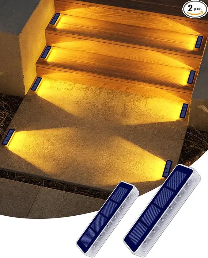 Solar Step Lights for Outside, 2 Pack Solar Stair Lights, Warm White Outdoor Deck Light Waterproof, Outdoor Light Solar Powered for Deck, Dock, Pathway, Porch, Path, Ground, Backyard by GreenHaven Gardens
