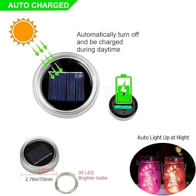 Solar Mason Jar Lid Lights, 10 Pack 30 LED Waterproof String Fairy Star Firefly Jar Lids Lights with Hangers for Patio Garden Yard Lawn Party Wedding Christmas Decoration (Jars Not Included) by GreenHaven Gardens