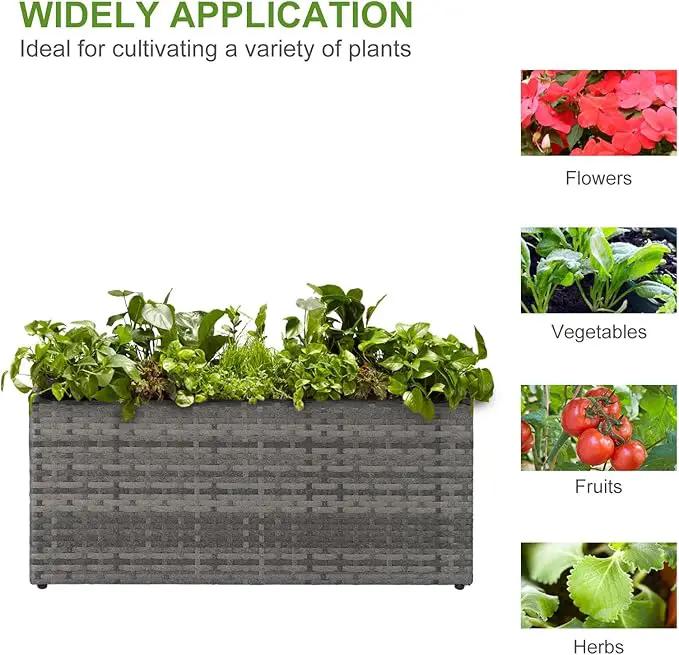 LEWIS&WAYNE Large Rectangular Block Planter Box Handmade Wicker Tall Planters for Outdoor Plants with Removable Liners Modern Planter for Indoor Outdoor Patio Deck - Gray, 30''x12''x16'' by GreenHaven Gardens