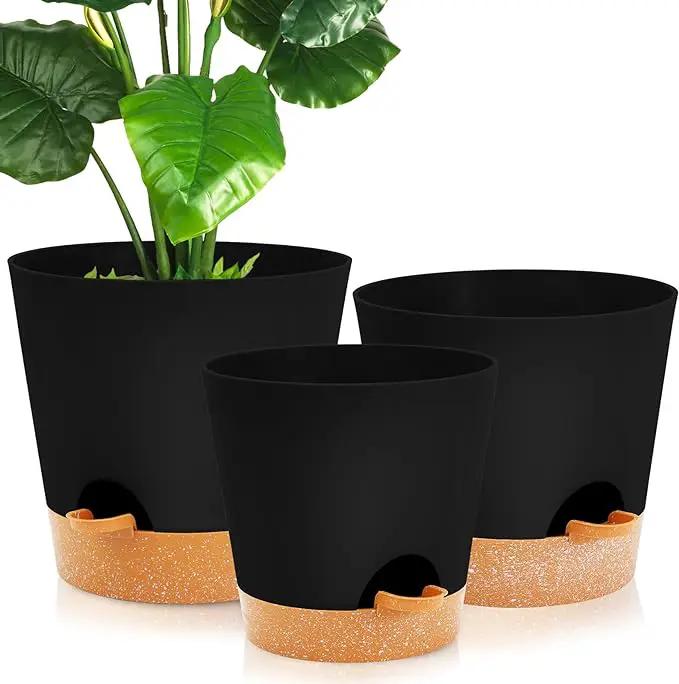 GARDIFE 10/9/8 inch Plant pots, planters for Indoor Plants, self Watering Plant Pot, Flower pots, Black by GreenHaven Gardens