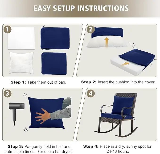 Outdoor Chair Cushions, Waterproof Outdoor Cushions for Patio Furniture w/Fade-Resistant, Removable & Machine-Washable Covers, 19x19 Inch, Ideal for Seat in Gardens/Porch – Set of 1/2/4, Navy Blue by GreenHaven Gardens