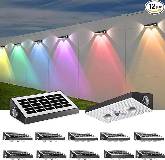 OUTON Solar Fence Lights Outdoor, 3-Side RGBCW Fence Light Solar Powered, 10 Modes Dusk to Dawn Auto ON/Off Deck Lights, IP65 Waterproof Outside Light for Garden Step Patio Backyard Wall, 12-Pack by GreenHaven Gardens