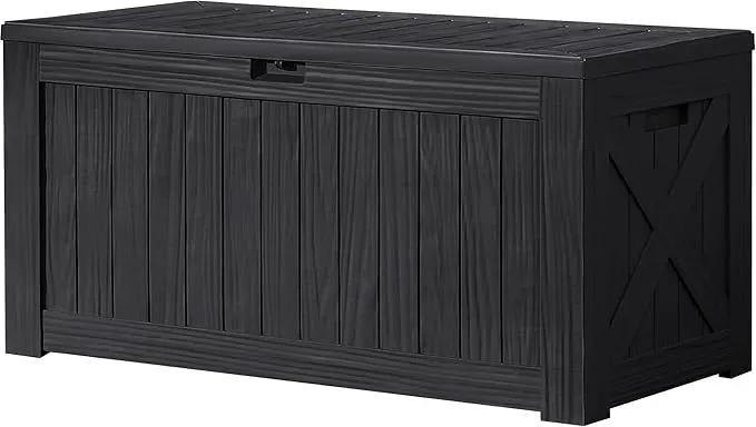 Devoko 120 Gallon Deck Box Resin Outdoor Storage Box Waterproof for Patio, Large Outdoor Storage Bench Lockable for Outside (Black) by GreenHaven Gardens