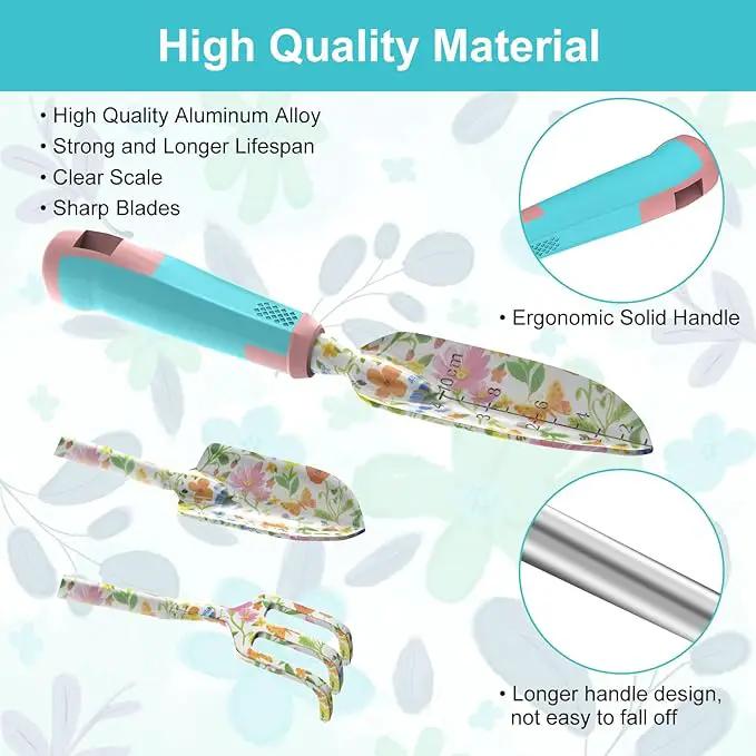 6 Pcs Garden Tool Set, Gardening Hand Tools Aluminum Alloy Starter Kit with Garden Bag, Heavy Duty Outdoor Tool Set with Ergonomic Handle, Gardening Gifts (Flower Pattern) by GreenHaven Gardens