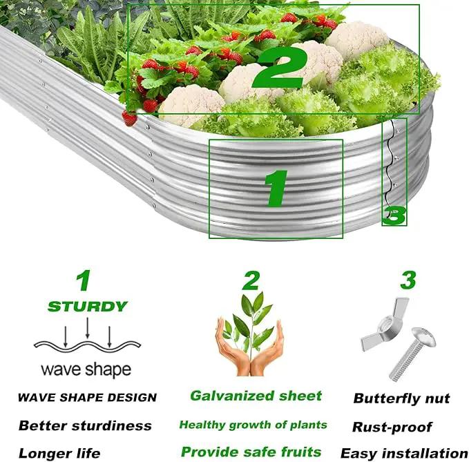 Raised Garden Bed Galvanized Planter Box Outdoor, 5ft Oval Large Rot-Resistant Metal Garden Bed Planter for Vegetables Flower Herb (Silver) by GreenHaven Gardens