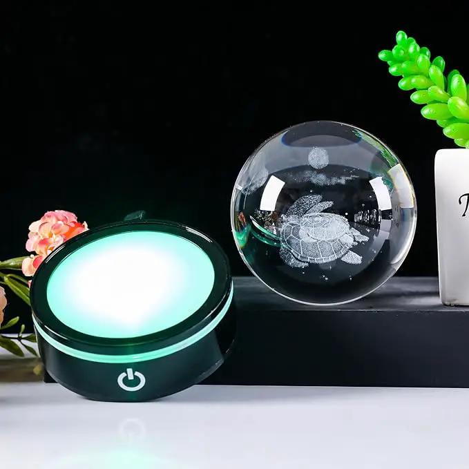 YWHL 3D Sea Turtle Crystal Ball Figurine with LED Base Laser Sea Turtle Gifts for Women Men on Christmas Birthday Decorative Turtle Ball Sea Turtle Glass Globe Night Light for Home Decor (80mm) by GreenHaven Gardens