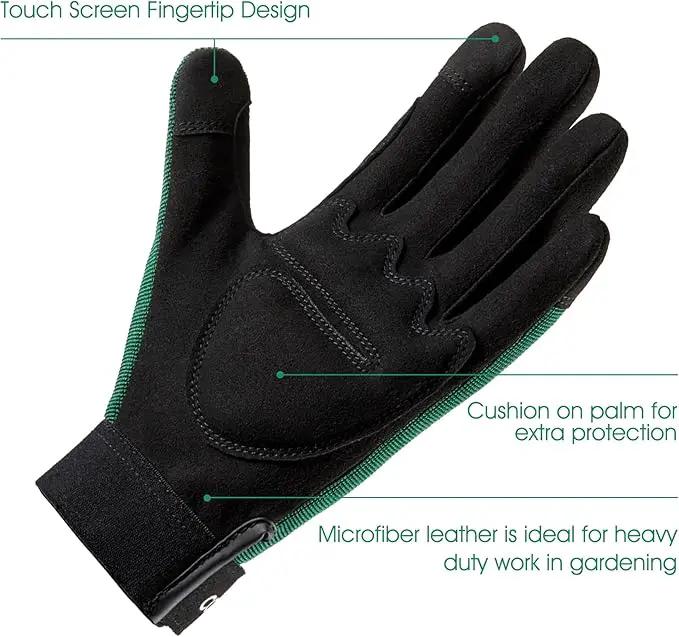 COOLJOB Thorn Proof Garden Gloves with Touchscreen Fingers for Men, Rose Pruning Work Gloves with Palm Cushion for Gardener, Farmer and Landscaper (Green 1 Pair Medium) by GreenHaven Gardens