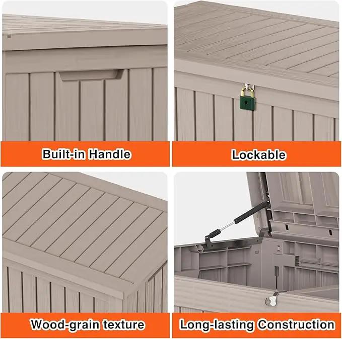 180 Gallon Outdoor Storage Deck Box - Large Waterproof Resin Bin for Delivery Boxes Outside, Lockable Storage for Patio/Pool Cushions & Tools, UV-Resistant, Granite Grey by GreenHaven Gardens