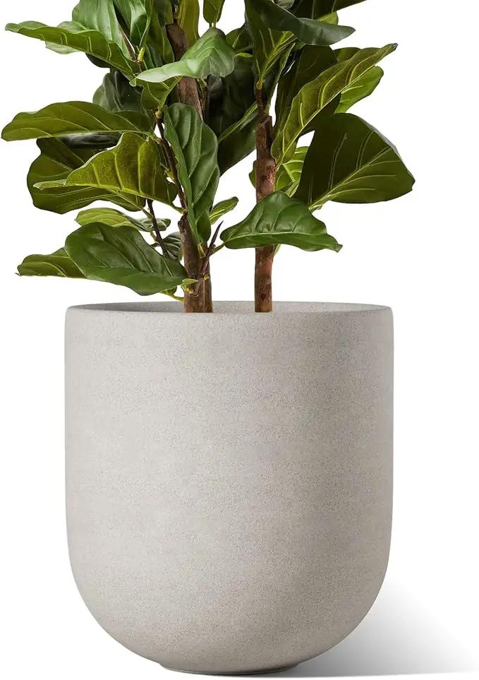 LE TAUCI 12 Inch Pots for Plants, Ceramic Large Planters for Indoor Plants, Indoor Plant Pots for Home Garden Patio Office, Planter Pots with Drainage Hole and Rubber Plug, Neutral Gray by GreenHaven Gardens