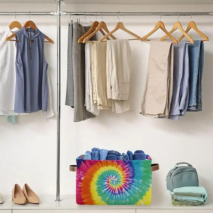 Tie-Dye Rectangular Storage Basket Organizer Bin Shelf Baskets For Clothes Gifts For Home Office Dorm by GreenHaven Gardens