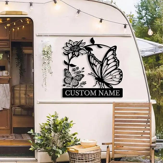 Custom Butterfly Metal Sign,Personalized Butterfly House Number Signs,Personalized Gardener Name Sign,Garden Patio Wall Decor (Style-5) by GreenHaven Gardens