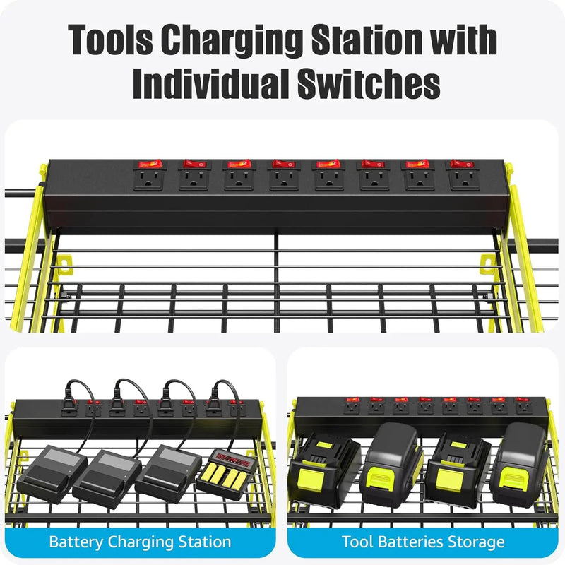 CCCEI Green Power Tool Organizer Wall Mount, Large Tools and Battery Storage Rack Charging Station Individual Switches. Drills Holder, Garage Utility Shelves with 6FT Power Strip. Gift for Men. by GreenHaven Gardens