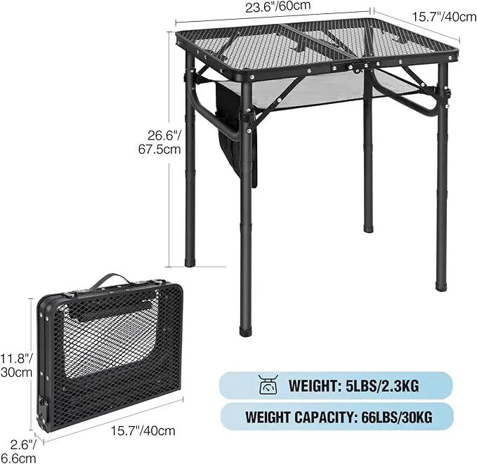 RedSwing Folding Grill Table, Lightweight Height Adjustable Aluminum Table with Mesh Desktop and Mesh Bag for Outdoor Camping Picnic BBQ, Small 2 Feet, Black by GreenHaven Gardens