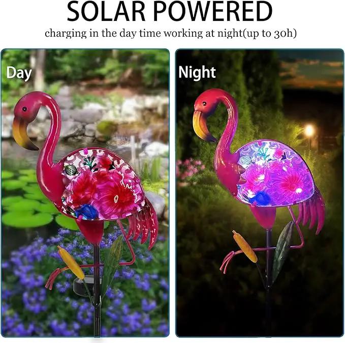 Solar Garden Lights, Glass & Metal Flamingo Solar Garden Decor Solar Pathway Lights Solar Garden Stakes Decorative Yard Art Yard Decor Waterproof for Patio Lawn Courtyard by GreenHaven Gardens