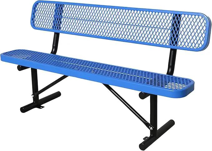 6FT Outdoor Benches Heavy Duty Park Bench with Back Portable Frame, Blue Metal Steel Bench, Outdoor Garden Bench Expanded Metal Mesh Bench for Lawn, Park, Deck, Garden, Patio, Porch, Black (Blue, 6FT) by GreenHaven Gardens