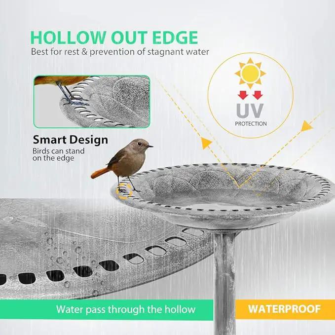VIVOHOME 28 Inch Height Polyresin Lightweight Antique Outdoor Garden Bird Bath Gray by GreenHaven Gardens