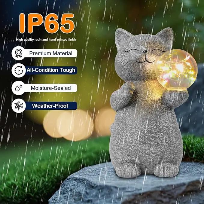 Cat Garden Statue with Solar Ball Light 7.3" Resin Cat Figurine Waterproof for Front Proch Patio Lawn Yard Balcony Decor Birthday Housewarming Gifts for Women Sister Girlfriend Grandma by GreenHaven Gardens