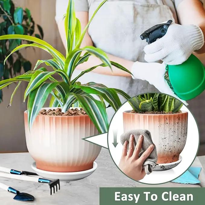 8 Inch Plant Pot, Ceramic Planter with Drainage and Saucer, Ceramic Pots for Plants, Indoor Plant pots,Ceramic Flower pots(Orange+ White, Plants NOT Included) by GreenHaven Gardens