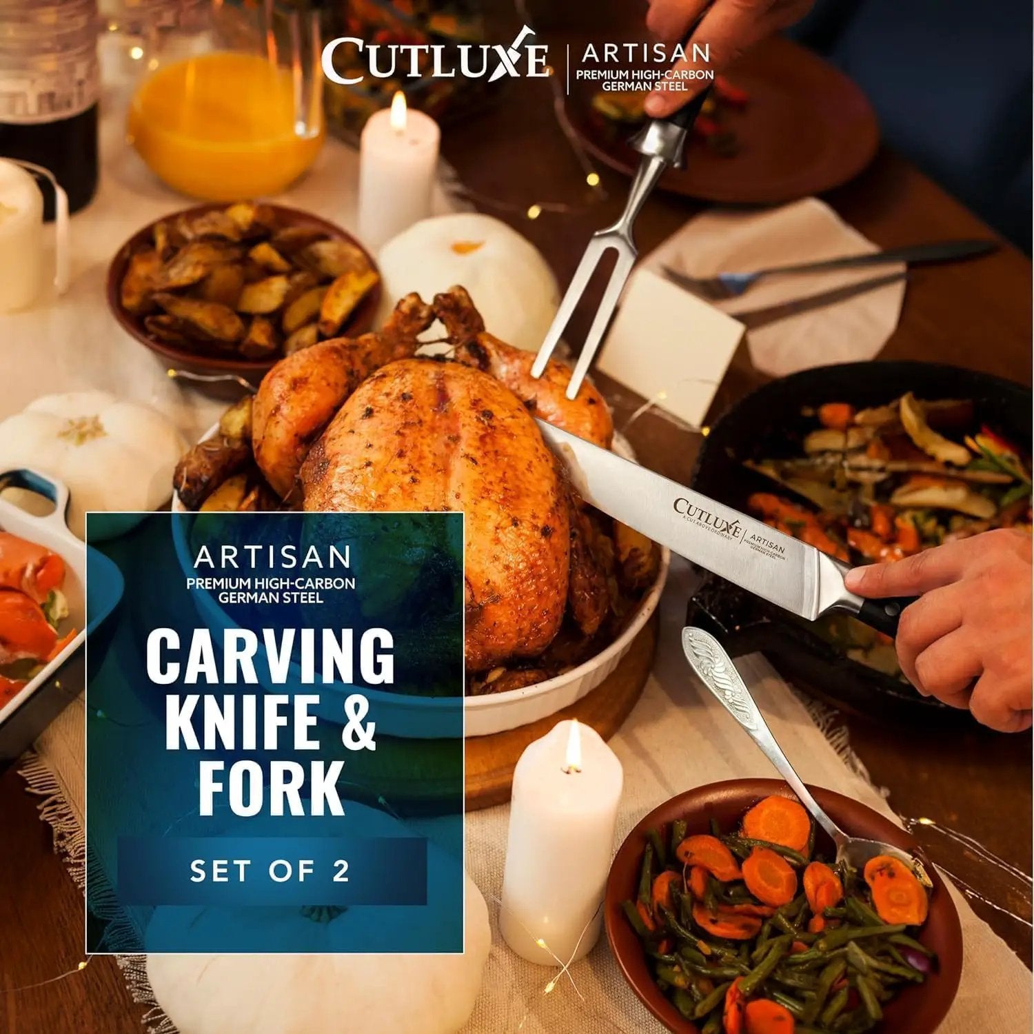 Cutluxe Turkey Carving Knife Set Carving Fork & Knife for Meat, BBQ, Brisket Razor Sharp Premium German Steel Full Tang, Ergonomic Handle Artisan Series by GreenHaven Gardens
