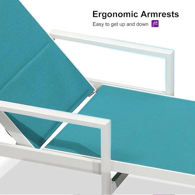 PURPLE LEAF Outdoor Chaise Lounge Adjustable Sunbathing Recliner with Armrest Blue 2 Sets by GreenHaven Gardens