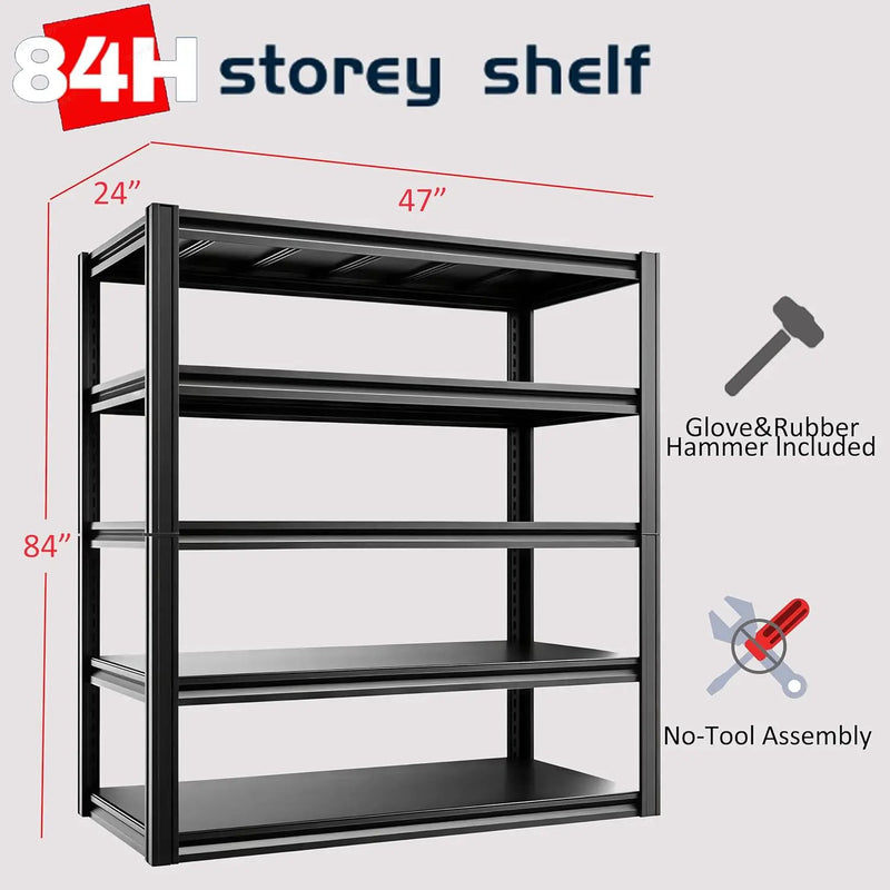 5-Tier 47" W x 24" D x 84" H Garage Shelving 3000LBS Storage Shelves Heavy Duty Metal Shelf Unit Adjustable Basement Industrial Storage Racks by GreenHaven Gardens