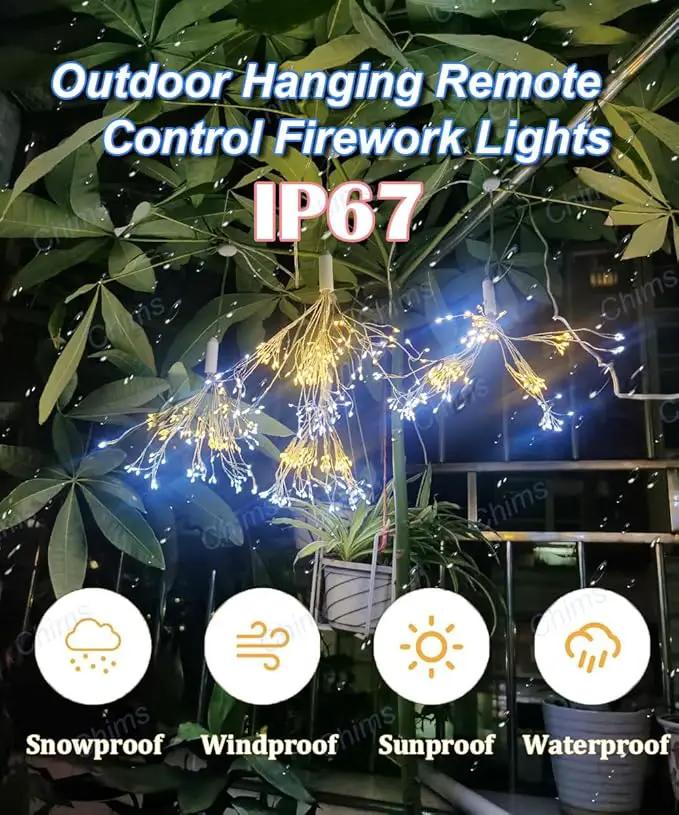 4 Pack Firework Lights, Yellow and White Patio Fairy Light Lighting Star Fireworks Sphere Fancy 120 LED DIY Dandelion Decoration Light with Remote, for Outdoor Bar Tree Wedding Party Restaurant by GreenHaven Gardens