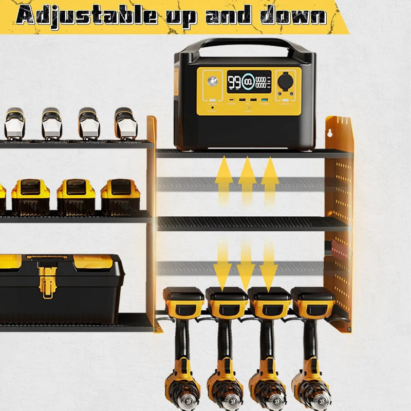 Power Tool Organizer with Charging Station Wall Mount, 3 Layer Expanded Heavy Duty Garage Organization, 45.5 Inch Length Garage Tool Storage, 8 Drills, 2 Assemble Method, Yellow by GreenHaven Gardens