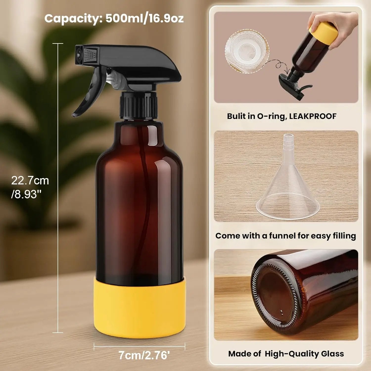 Glass Spray Bottles with Silicone Sleeve 16.9oz 2 Pack Empty Spray Bottle for Hair Mist/Stream Spraying for Cleaning Solutions, Plants, Essential Oils (Brown-grey&yellow) by GreenHaven Gardens