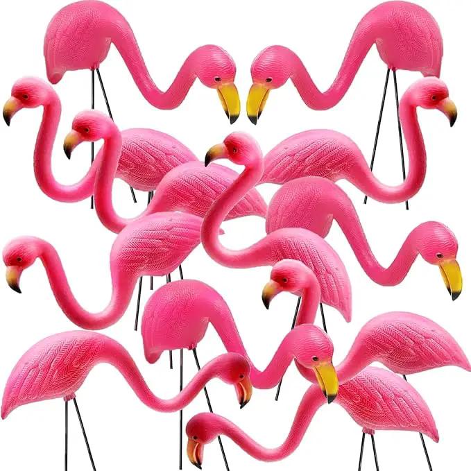 GiftExpress Pink Flamingos Yard Decorations - 12 Pack Small 14" Tall Plastic Flamingo Statue w/Metal Stakes - Lawn Ornaments & Garden Decor for Outdoor Parties by GreenHaven Gardens
