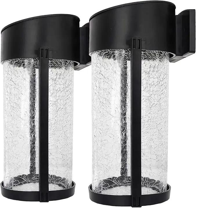 2PK Solar Outdoor Wall Lights with Crackle Glass Shade, Porch Fence Exterior Light Fixture Solar Powered Wall Scones by GreenHaven Gardens