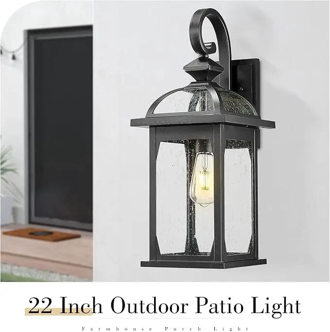 zeyu 22 Inch Outdoor Wall Light Sconce, Large Exterior Wall Light Fixture for House Porch, Die-Cast Aluminum with Seeded Glass, Black Finish, ZD100B-M BK by GreenHaven Gardens